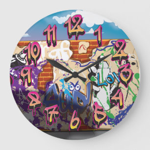 Städtische Hip-Hop-Graffiti-Wand. Große Wanduhr