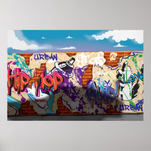Städtische Hip-Hop-Graffiti-Wand. Poster