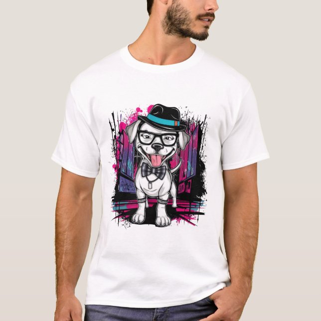 Städtische Jungfrau: Design von Graffiti Art Dog T-Shirt (Vorderseite)