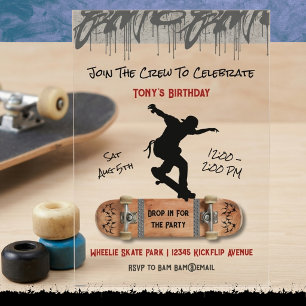 Städtische Kickflip Skateboard-Teenie-Geburtstagsf Acryleinladungen