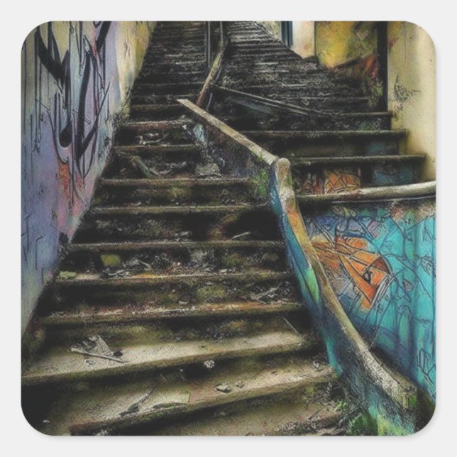 Städtische Kunst auf Treppen Das Gebäude verlassen Quadratischer Aufkleber (Vorderseite)