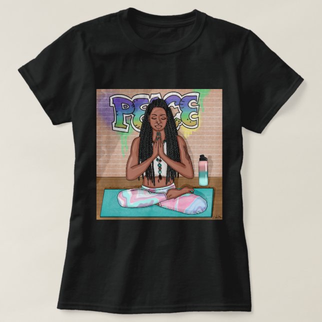 Städtische Kunst | Hübsche Frau, die Meditation du T-Shirt (Design vorne)