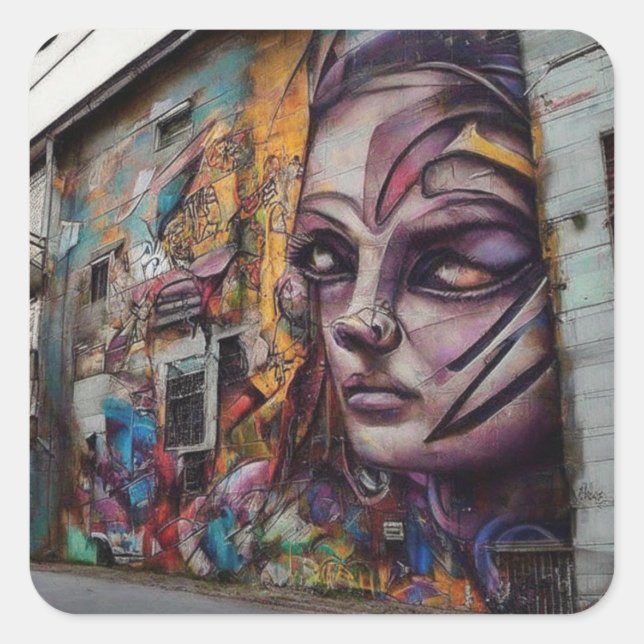 Städtische Kunst im Stich gelassen Gebäude Quadratischer Aufkleber (Vorderseite)