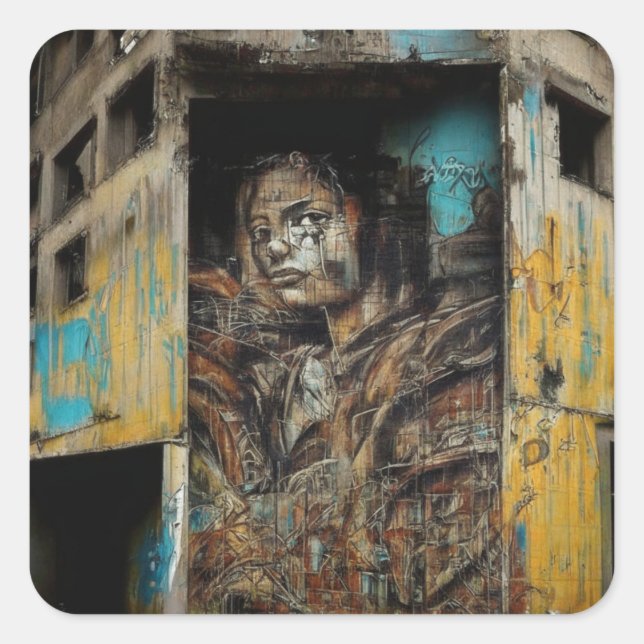 Städtische Kunst im Stich gelassen Gebäude Quadratischer Aufkleber (Vorderseite)