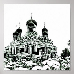 Städtische Landschaft Kirche Skizze Poster