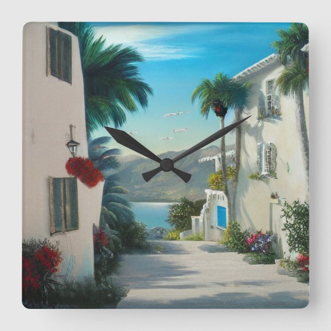 Städtische Malerei Quadratische Wanduhr (Vorderseite)