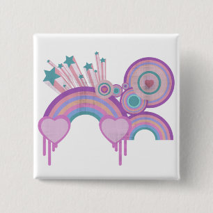 Städtische Regenbogensterne und Spiralen Button