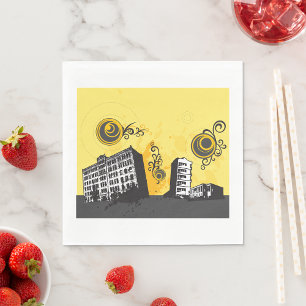 Städtische Skyline Gelb und Grau Retro Abstrakt Serviette