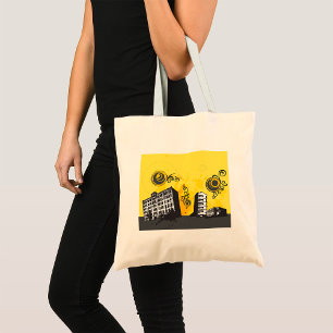 Städtische Skyline Gelb und Grau Retro Abstrakt Tragetasche