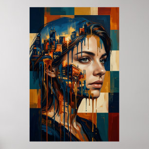 Städtische Stadtlandschaft Doppelbelichtung Frauen Poster