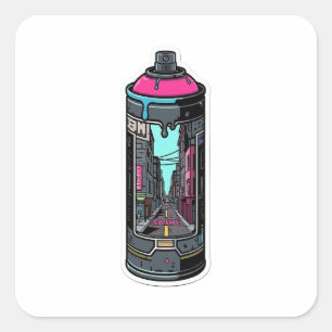 Städtische Street-Art-Graffiti-Spraydose 3D-Aufkle Quadratischer Aufkleber