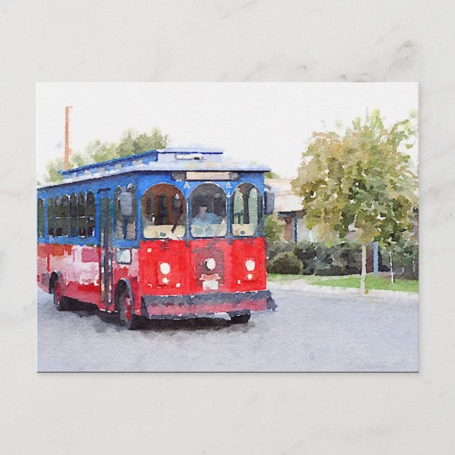 Städtische Trolley Watercolor Postkarte (Vorderseite)