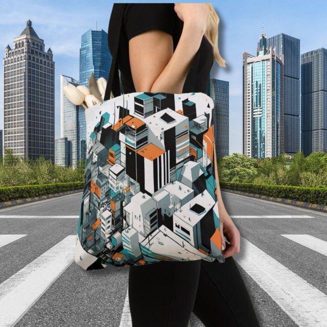 Städtische Wolkenkratzer Hochwertige Gebäude Abstr (Urban Rhythms Cityscape All-Over Printed Tote)