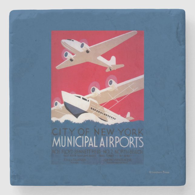 Städtischer Flughafen-Vintages Plakat New York Steinuntersetzer (Vorderseite)