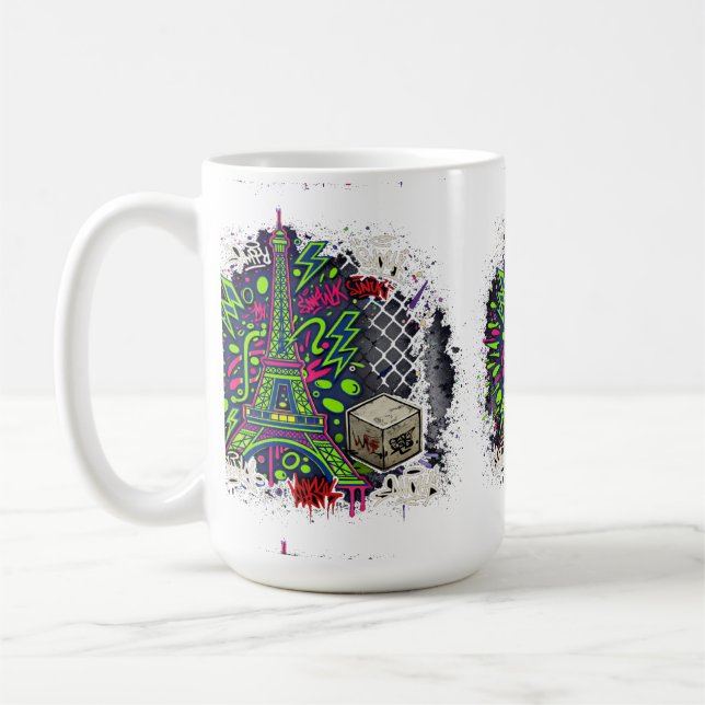 Städtischer Neon-Graffiti-Eiffelturm Kaffeetasse (Links)