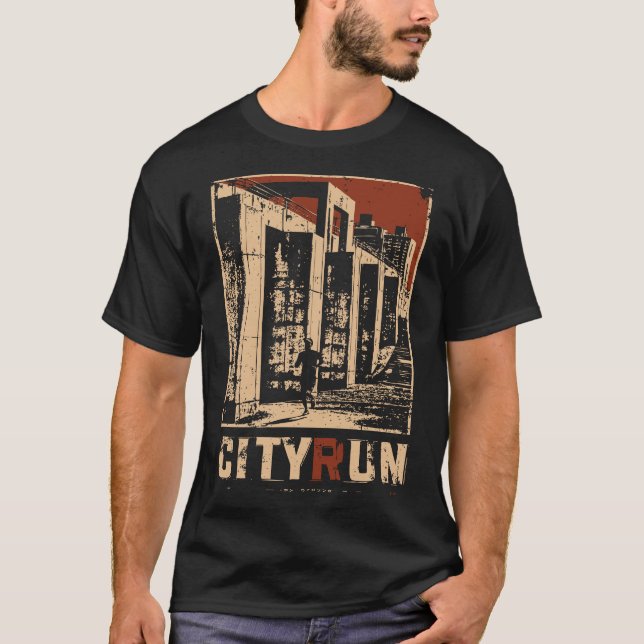 Städtischer Runner Cyberpunk City Design T-Shirt (Vorderseite)