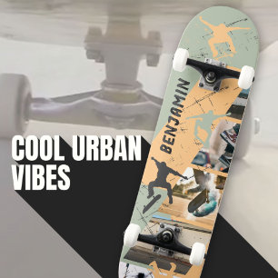 Städtischer Skater-Fotocollage Sage Green Beige Skateboard
