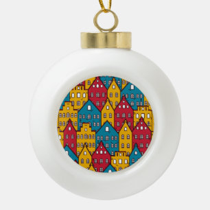 Städtisches Abstrakt: Vintage-Stadtmuster Keramik Kugel-Ornament
