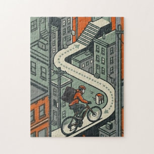 Städtisches Fahrradkurier-Stadt-Puzzle Puzzle