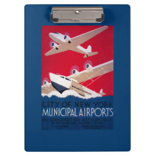 Städtisches Flughafen Vintage-Plakat New York City Klemmbrett