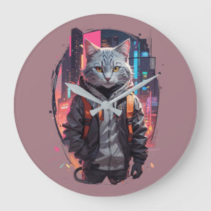 Städtisches Katzendesign Große Wanduhr
