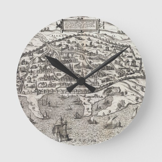 Stadtkarte von Alexandria in Ägypten, c.1625 Runde Wanduhr (Vorderseite)