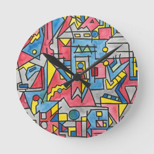 Stadtlandschaft - Moderne Bauhaus-Geometrie-Wasser Runde Wanduhr