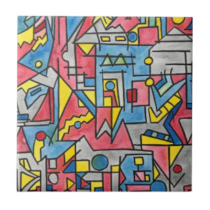 Stadtlandschaft - Moderne geometrische Wasserfarbe Fliese