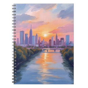 Stadtlandschaft Sonnenuntergang Aquarellmalerei Notizblock