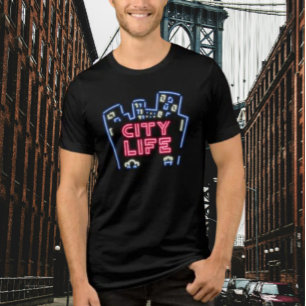 Stadtleben Neon-Nächte-Shirt – Urbane Glow-Skyline Tri-Blend Shirt