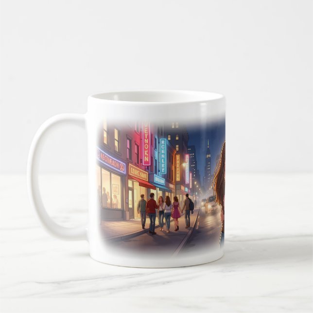 Stadtliebe und Nachtleben Träume Poster Kaffeetasse (Links)