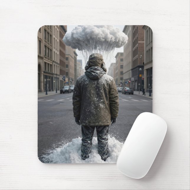 Stadtmann unter einer Schneewolke Mousepad (Mit Mouse)