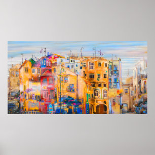 Stadtmoodpainting, Öl, Landschaft, Stadt, abstrakt Poster