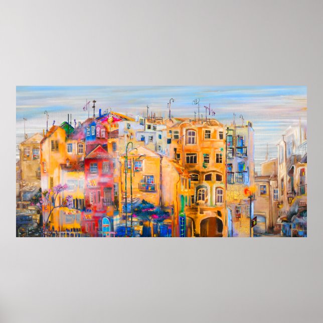 Stadtmoodpainting, Öl, Landschaft, Stadt, abstrakt Poster (Vorne)
