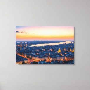 Stadtpanorama bei Sonnenuntergang Leinwanddruck