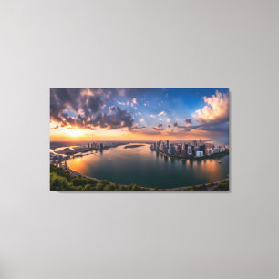 Stadtpanorama bei Sonnenuntergang Leinwanddruck