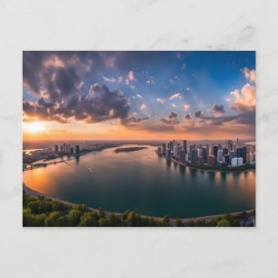 Stadtpanorama bei Sonnenuntergang Postkarte