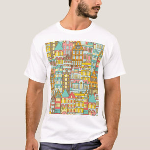 Stadtpanorama-Skizze: Häuser nahtlos. T-Shirt