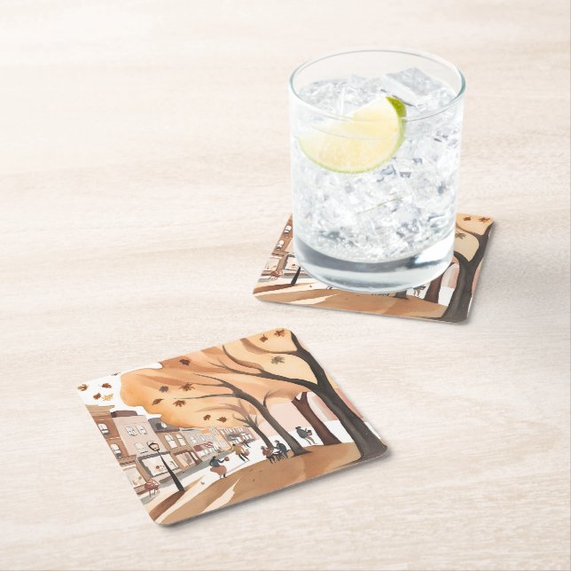 Stadtpark im Herbst | Wasserfarben Herbstlaub Rechteckiger Pappuntersetzer (Vor Ort)