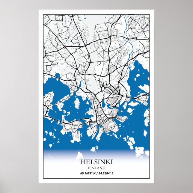 Stadtplan Helsinki Finnland Koordinaten Reise Poster (Vorne)