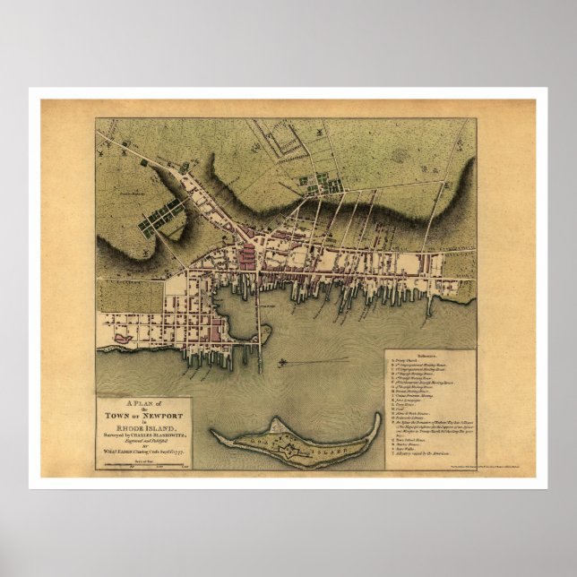 Stadtplan Newport, RI - 1777 Poster (Vorne)