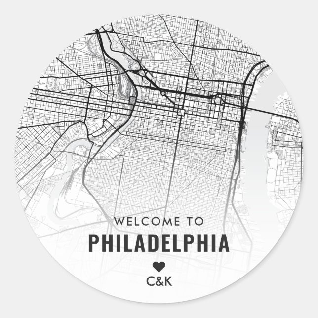 Stadtplan Philadelphia | Begrüßung Runder Aufkleber (Vorderseite)