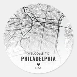 Stadtplan Philadelphia | Begrüßung Runder Aufkleber