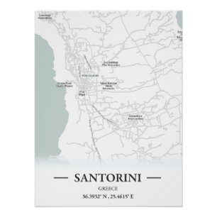 Stadtplan Santorini im klassischen Stil, Griechenl Poster
