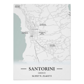 Stadtplan Santorini im klassischen Stil, Griechenl Poster