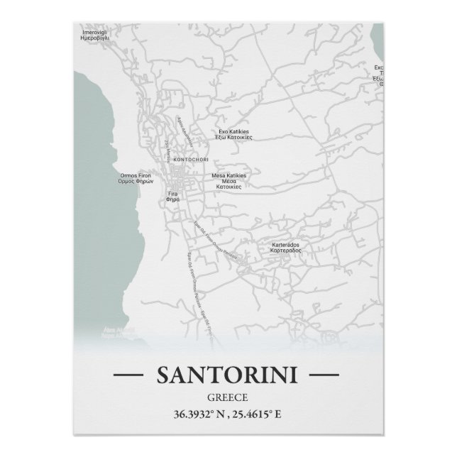 Stadtplan Santorini im klassischen Stil, Griechenl Poster (Vorderseite)