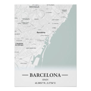 Stadtplan von Barcelona, Spanien Poster