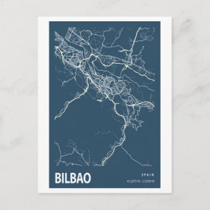 Stadtplan von Bilbao Spanien Linienkunst Blaudruck Postkarte