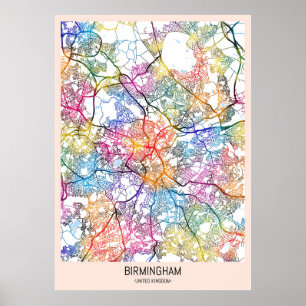 Stadtplan von Birmingham Vereinigtes Königreich Poster