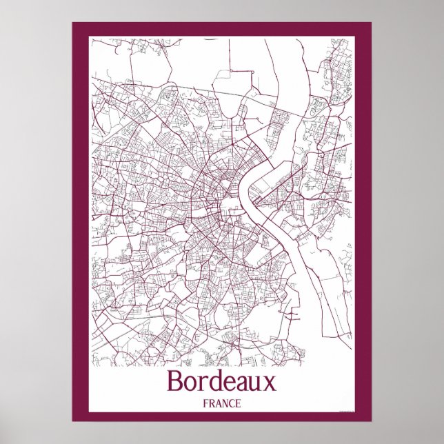 Stadtplan von Bordeaux Frankreich Poster (Vorne)